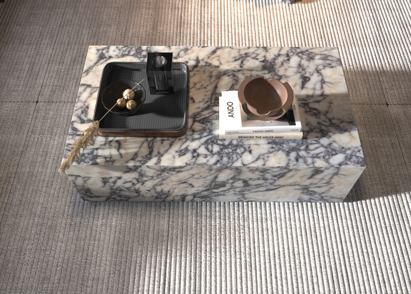 Calacatta Viola Marble Modern Plinth Coffee Table