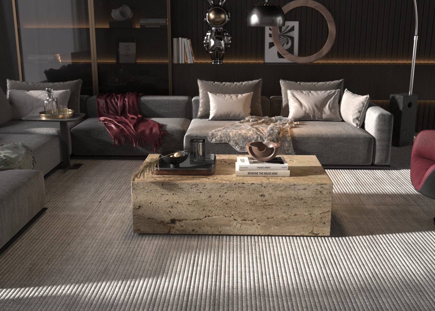 Minimalist Travertine Plinth Centerpiece