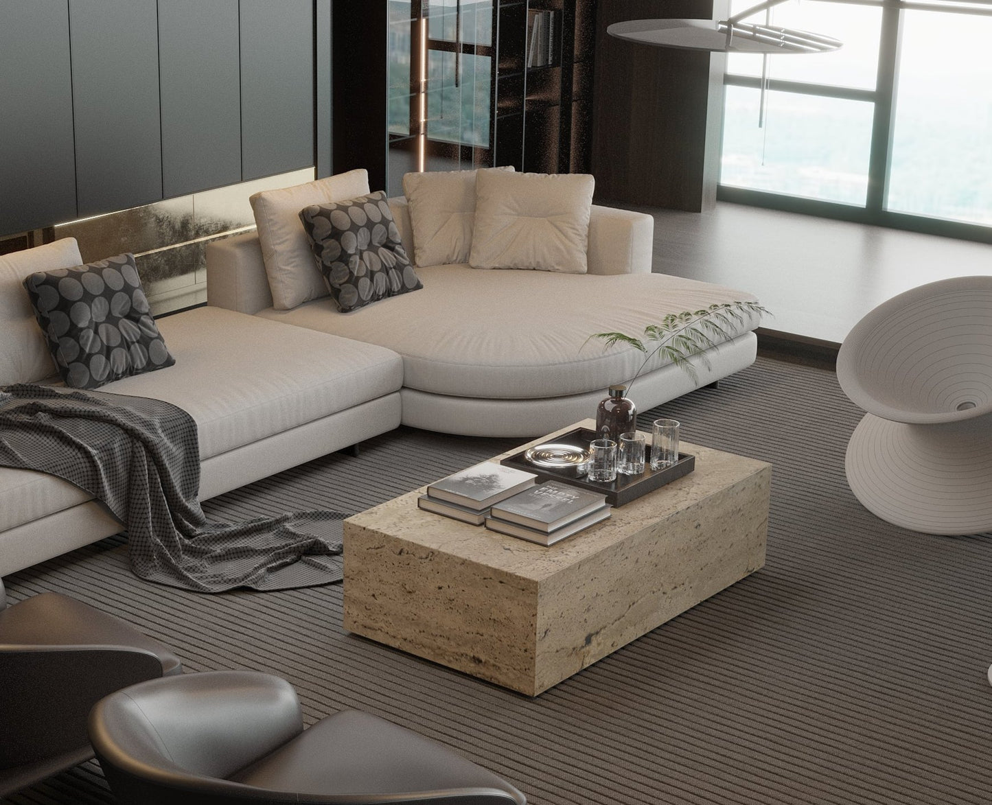 Minimalist Travertine Plinth Centerpiece