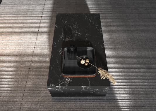 Stone Block black marble center table with striking white veins